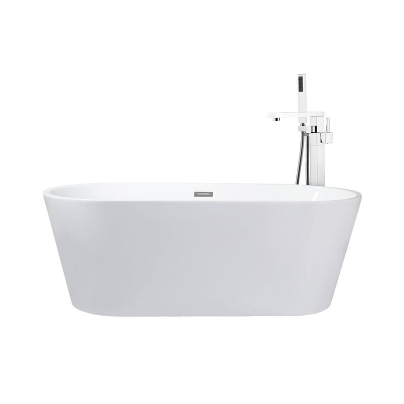 Melina White Freestanding Acrylic Flatbottom Soaking Bathtub with Chrome Hardware and Mare Tub Filler