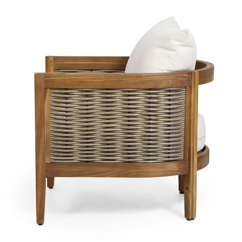 Christopher Knight Home - Madison 3-Piece Outdoor Acacia Wood Chat Set with Slat Design Cushions