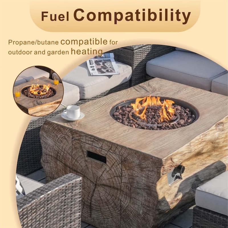 7-piece Patio Wicker Garden Chat Sofa Set with Fire Pit Table and Storage Box