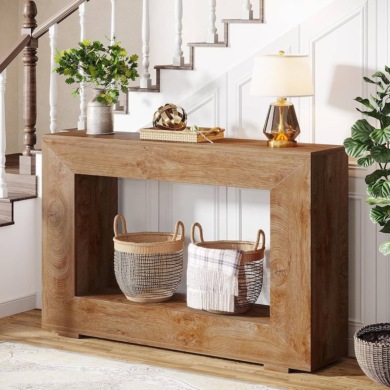 Engineered Wood Finish Console Table with Industrial Shelves - 47.24'' L x 32.87'' H x 11.81'' D
