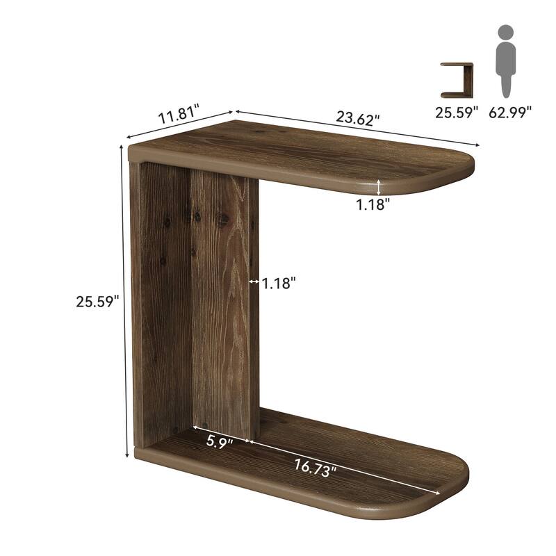 C-Shaped End Table, Small Solid Wood C Table for Sofa