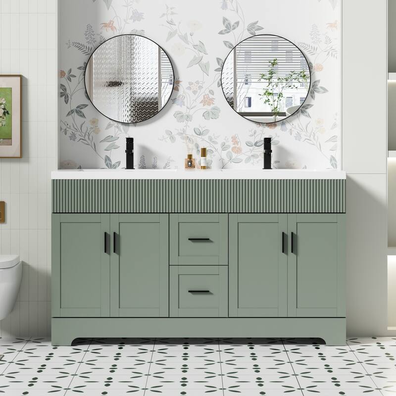 Wavy Line 30"/36"/48" Bathroom Vanity Set with Sink & Faucet - 60" - 60"Green