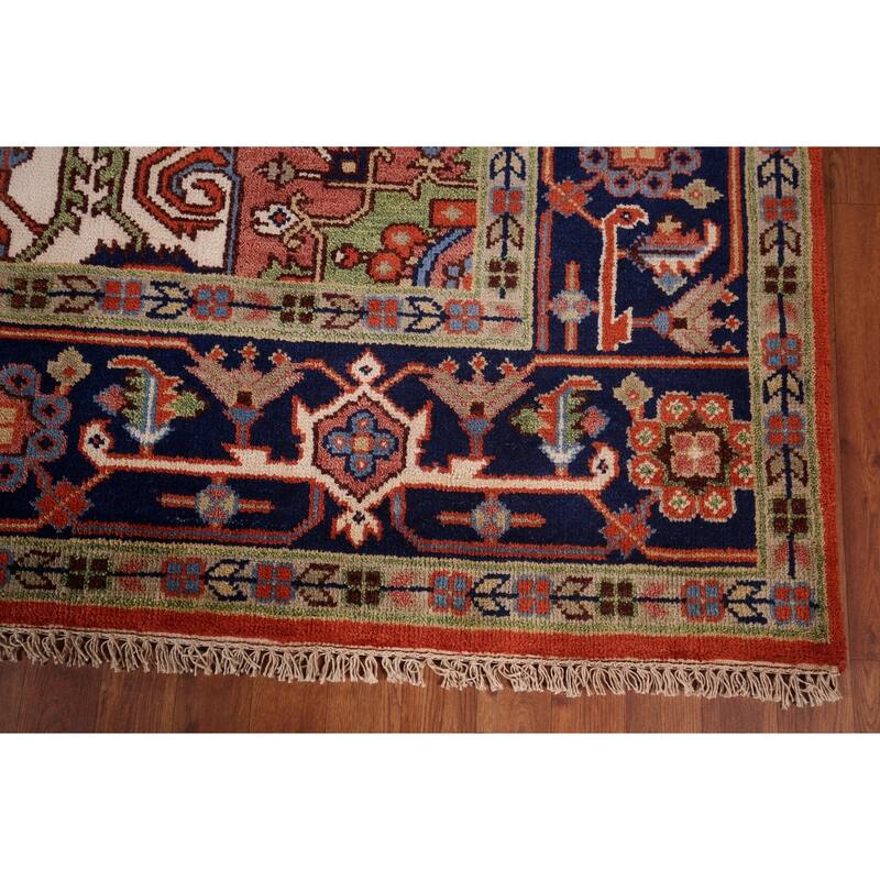 Orange Heriz Serapi Indian Area Rug Handmade Wool Carpet - 9'1"x 11'9"