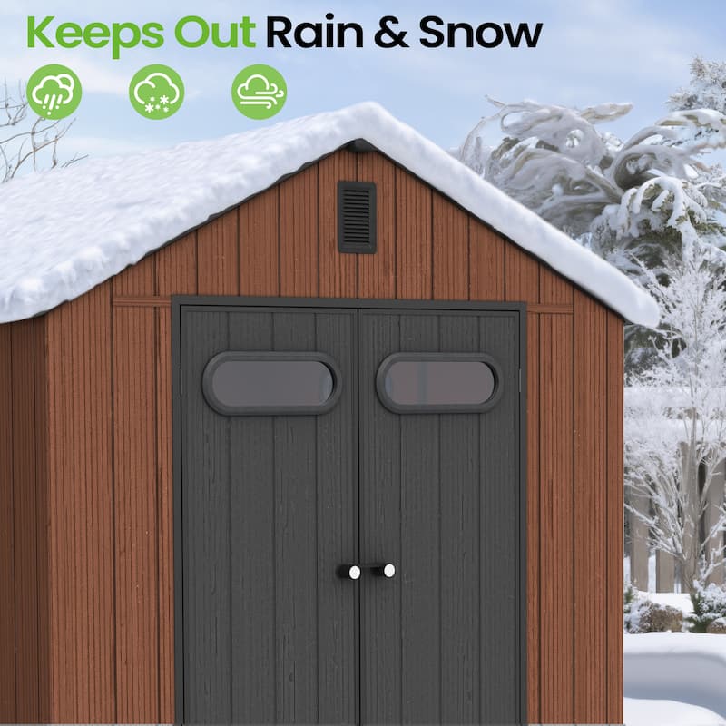 8X12 FT All-Weather Waterproof Plastc Outdoor Resin Storage Shed Windows Lockable Door with Floor for Patio Furniture and Tools