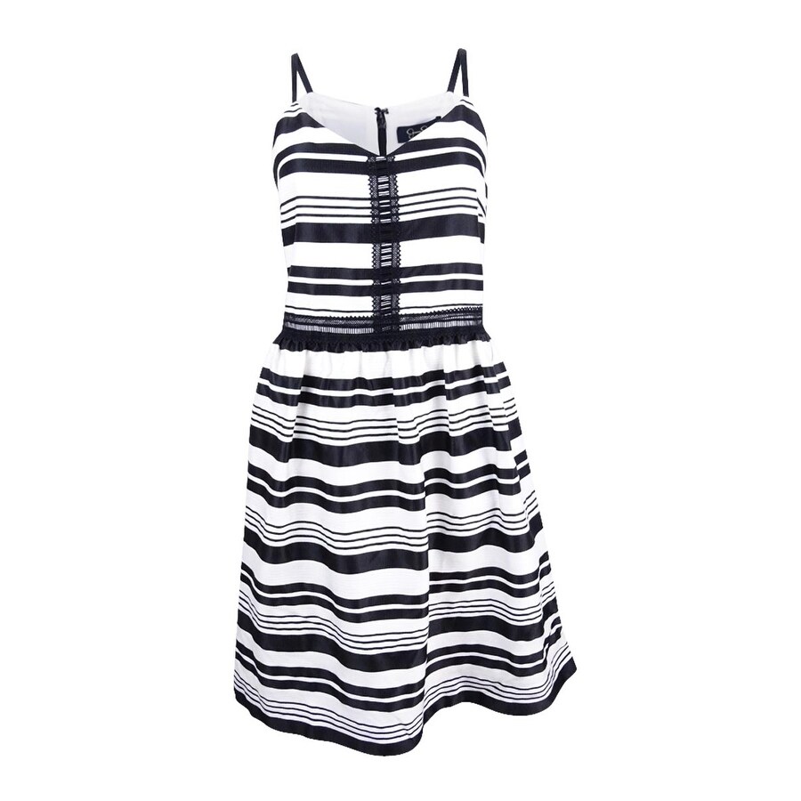 Shop Jessica Simpson Women S Striped Fit Flare Dress Black White Overstock 21724995
