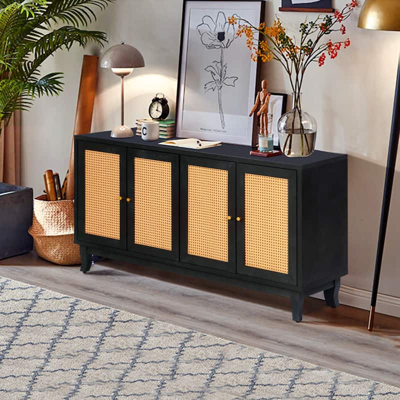 Rattan Sideboard Buffer Cabinet Storage Cabinet With Rattan Doors