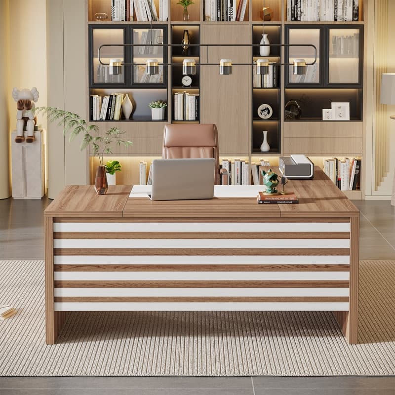 Large Executive Desk with Mobile File Cabinet, 62.2" L-Shaped Office Desk Business Workstation Set