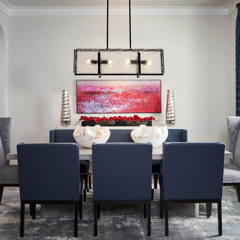4-Light Glass Chandelier Linear Kitchen Island Light for Dining Room