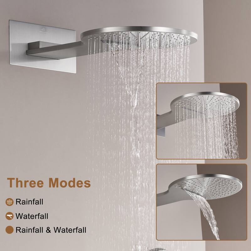 CASAINC 2-function Luxury Thermostatic Dual Shower Faucet Shower System with Waterfall Shower Head