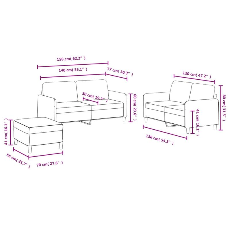 vidaXL Sofa Set Dark Grey Velvet (100% polyester), metal, plywood 2-Seater - 30.3 x 62.2 x 31.5 in