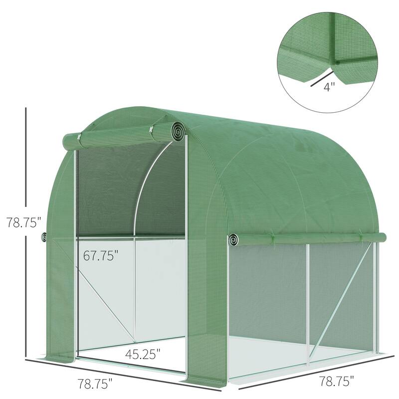 Outsunny 7' x 7' x 7' Tunnel Greenhouse Outdoor Walk-In Hot House with Roll-up Windows and Zippered Door, Green