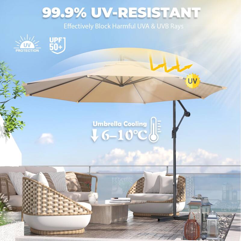 EROMMY 10ft Offset Hanging Umbrella - Easy Tilt, 99.9% UV Protection, Heavy-Duty Iron Frame