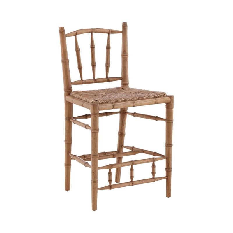 Furniture Classics Natural Mahogany Rush Seat Bamboo Counter Stool - Natural