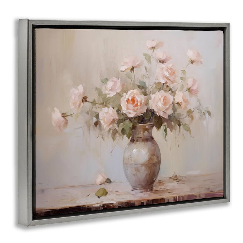 Stupell Romantic Bouquet of Roses Framed Floater Canvas Wall Art Design By Arlington Prints