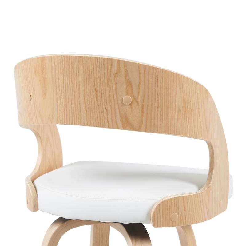Shelly Mid-Century Swivel Bar Stool, Upholstered Counter Height Chair with Bentwood Legs