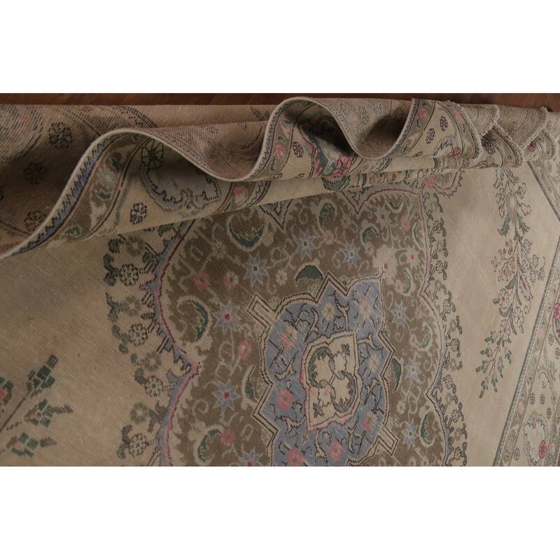 Distressed Geometric Tabriz Persian Rug Hand-knotted Wool Carpet - 9'8" x 12'11"