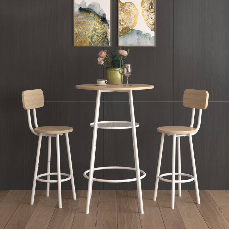 Modern 3-Piece Dining Set with Round Table, Partition & 2 Bar Stools