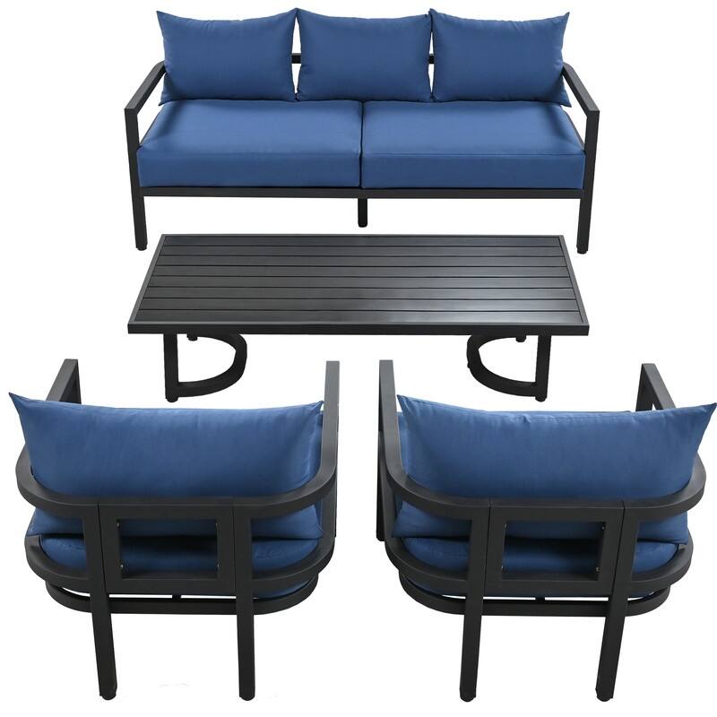 4-Piece Multi-person Outdoor Steel Sofa Set with Table