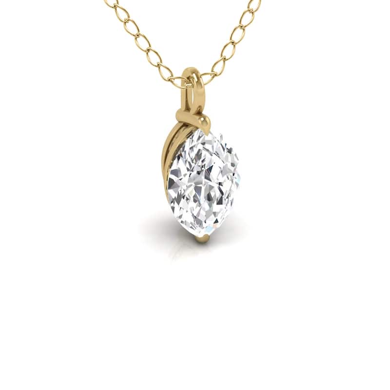 Marquee Lab Grown 1/2 Carat Marquise Solitaire Diamond Pendant in 14K Yellow Gold
