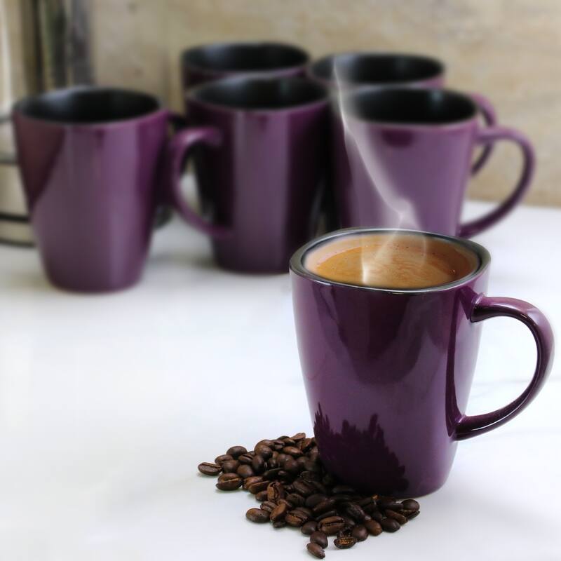 Modern Dining 14 Ounce Stoneware Large Mugs 6 Piece Set in Grape