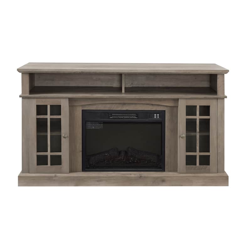 Modern Entertainment Console with 23" Fireplace Insert for TV Up to 65", Classic TV Media Stand with Open & Closed Storage Space