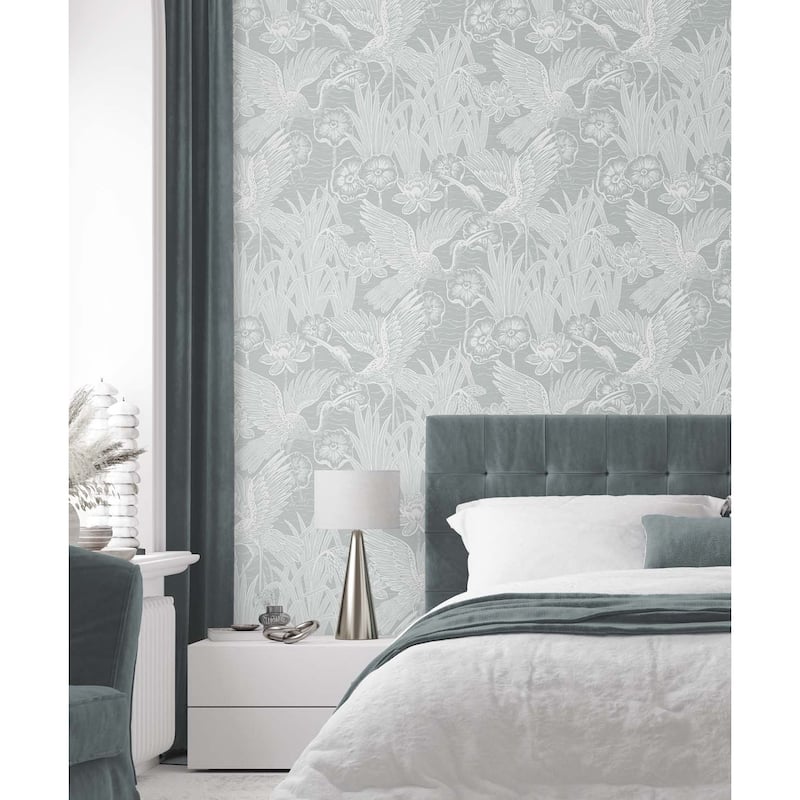 Seabrook Designs Marsh Cranes Nonwoven Unpasted Wallpaper