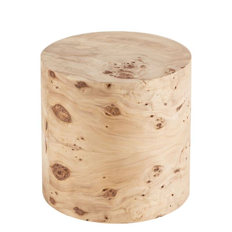 Round Burl Wood Side Table - 15" - Beige