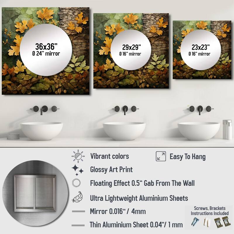 Designart "Green Oak Tree Whispers Of History IV" Tree Oak Wall Mirror - Floral Square Mirror For Bathroom