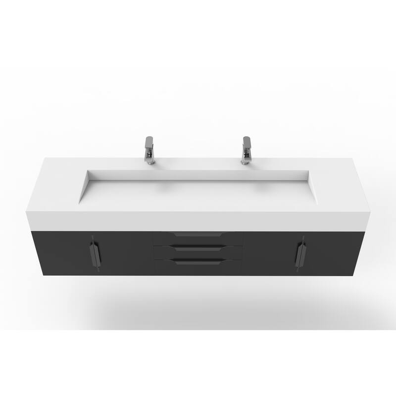 Nile 72" Wall Mounted Bathroom Vanity Set w/ White Top