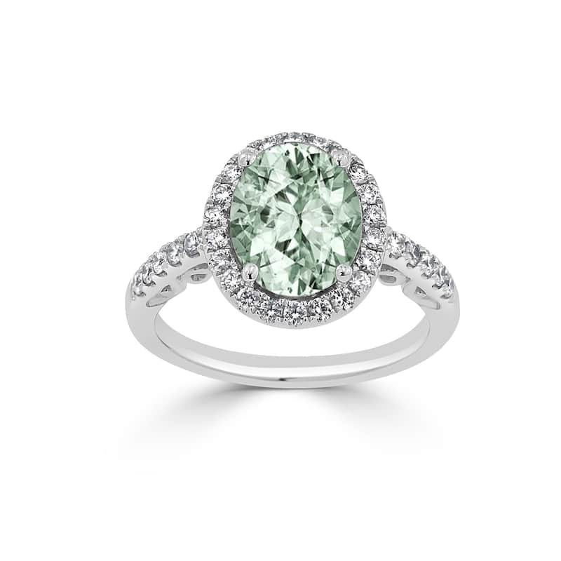 Auriya 1 3/4ct Oval Green Amethyst and Halo Diamond Engagement Ring 3/8ctw 14k Gold