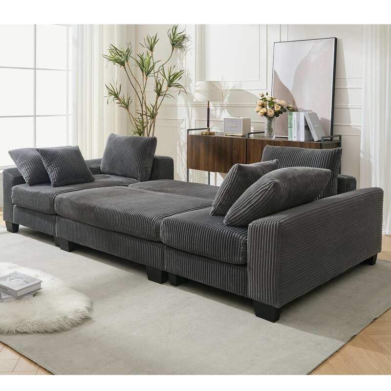GDFStudio - Oversize 114" Convertible U-Shaped Sleeper Sofa with Pull-Out Bed