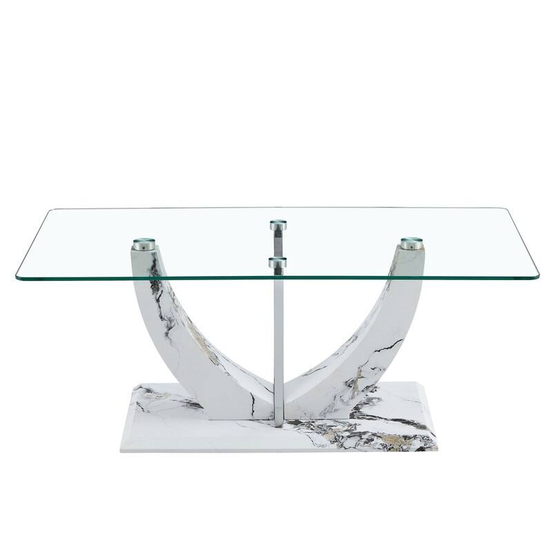 43.3" Length Transparent Tempered Glass Coffee Table with Wooden Legs