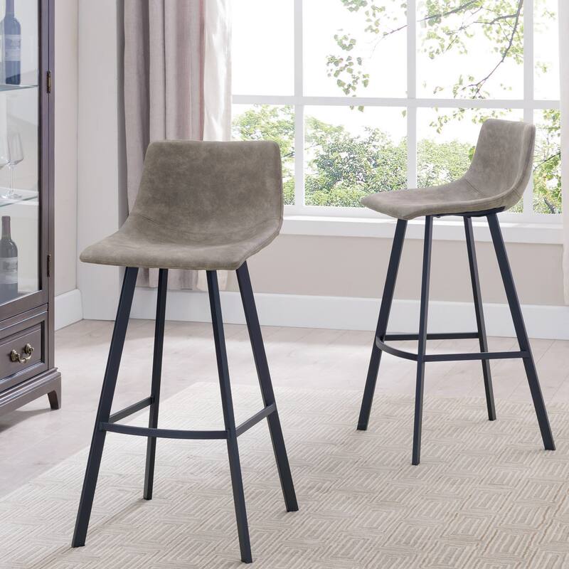 Leick Home Upholstered Steel Base Microfiber Bar Stool Set of 2 - N/A