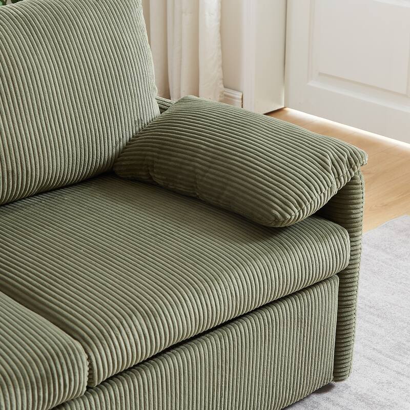 65" Corduroy 2-Seater Sleeper Sofa, 3-in-1 with Storage and Side Pocket