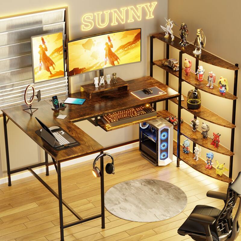 Futzca L Shaped Computer Desk with Monitor Stand