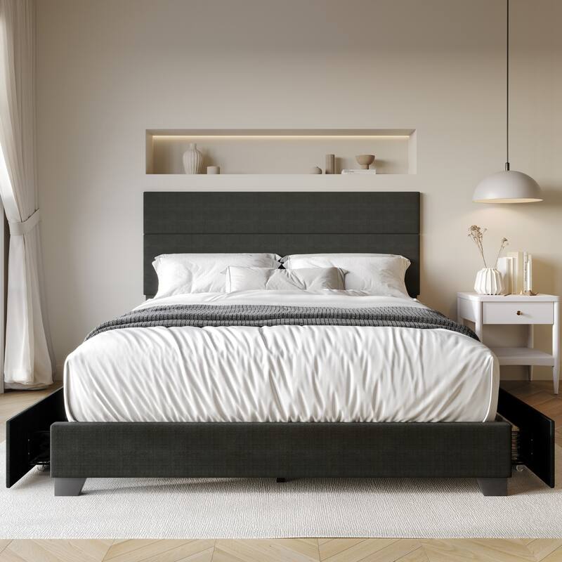 Clayfell Clayfell Kapaa Upholstered Storage Platform Bed - Charcoal Grey - Queen