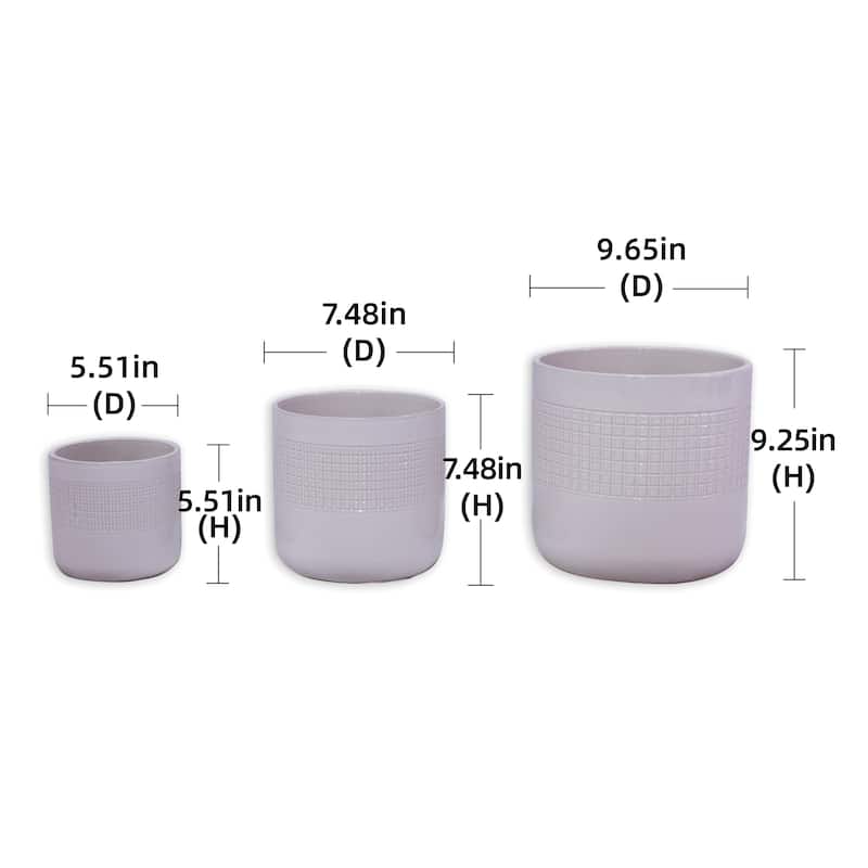 Set of 3 Grid Ceramic Flowerpot, Modern Planter for Patio, Garden, Windowsill