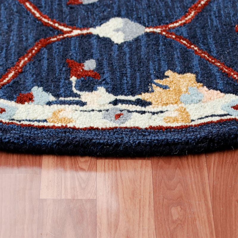 Sevita Navy/Red Trellis Round Area Rug