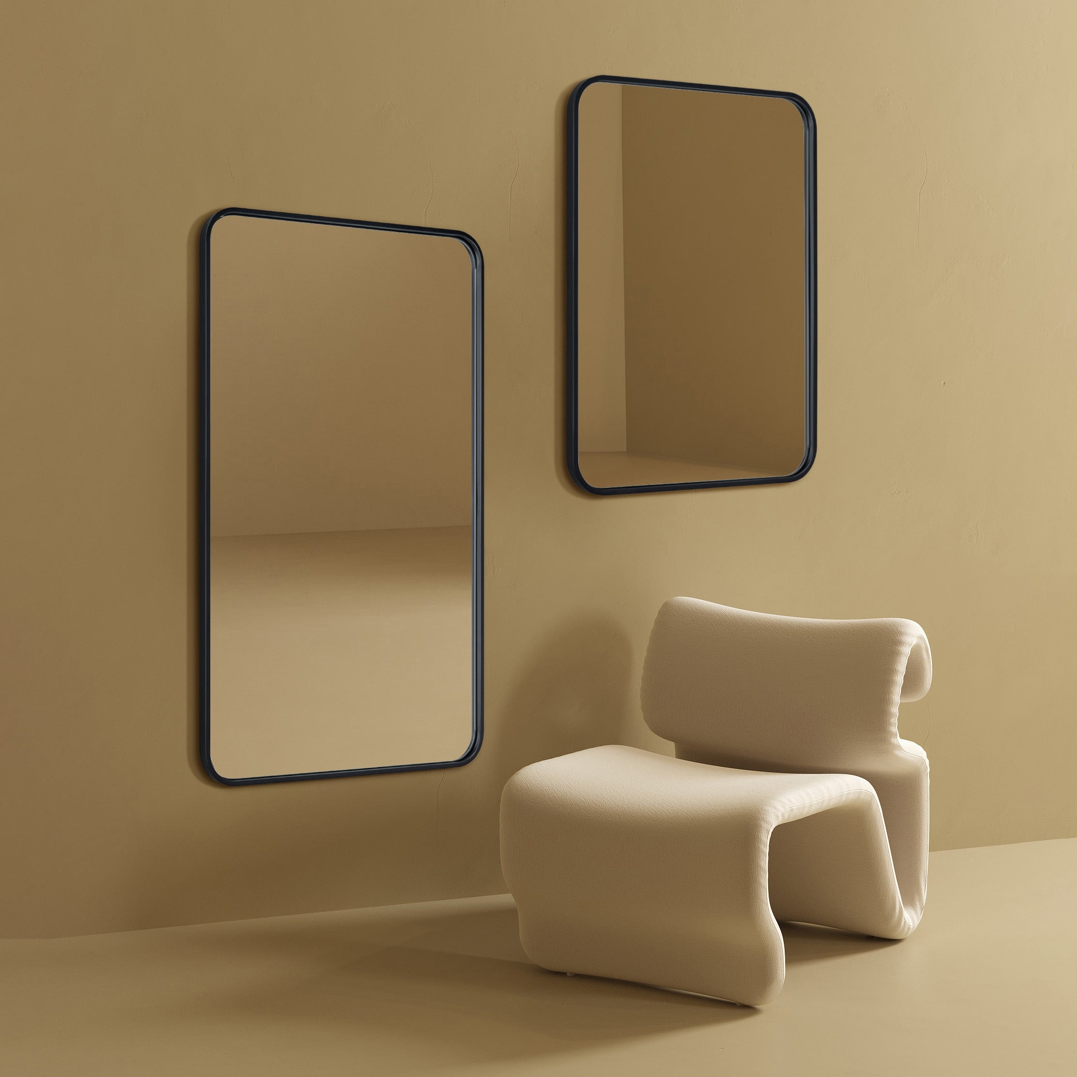 TEHOME Aria Rounded Rectangle Bathroom Vanity Mirror, Vertically/Horizontal Hanging