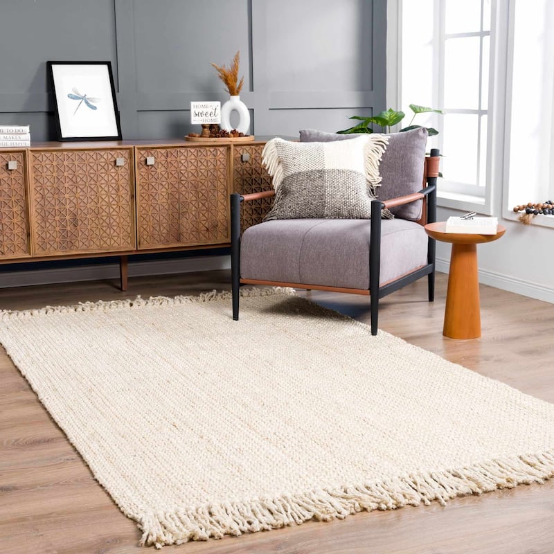 Hauteloom Senneterre Jute Living Room, Bedroom Area Rug - Cream - 12' x 15' - 9'6" x 13'6" - Cream / Senneterre