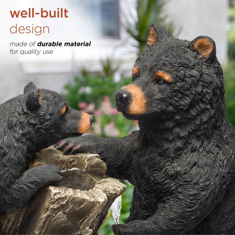 Alpine Corporation USA1132 26" Black Rustic Playful Bear and Cub Log Indoor Outdoor Water Fountain