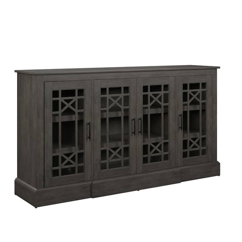 Buffet Sideboard with Decorative Glass Cabinet Doors - Gray