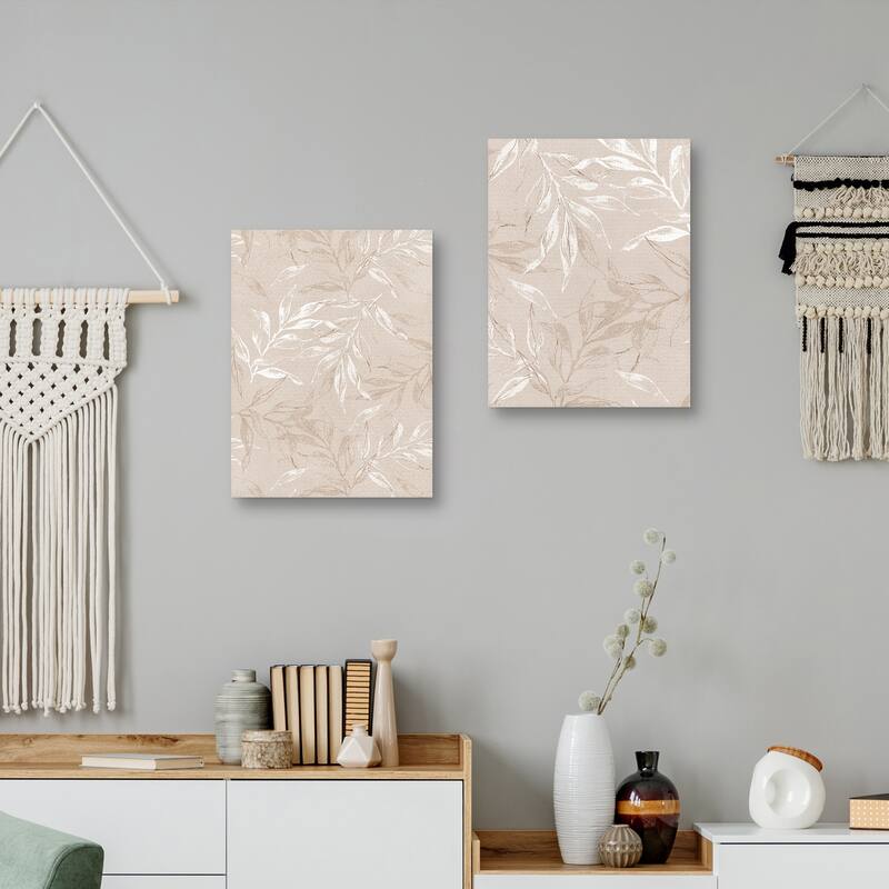 White Leaves 1, White Leaves 2 by Design Fabrikken Canvas Art Prints