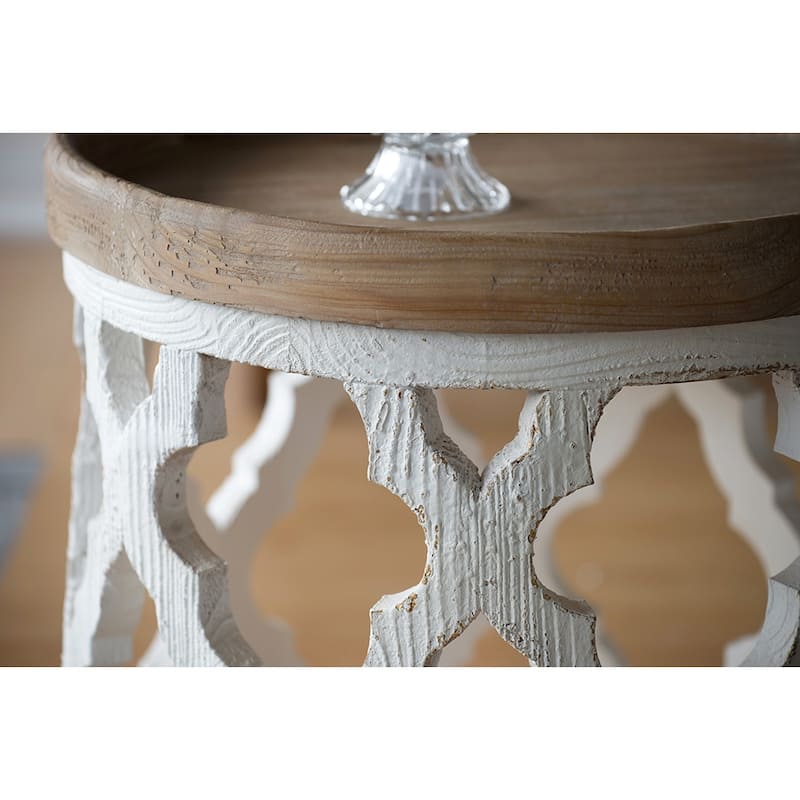 23" Distressed White Wooden Side Table with Rustic Charm