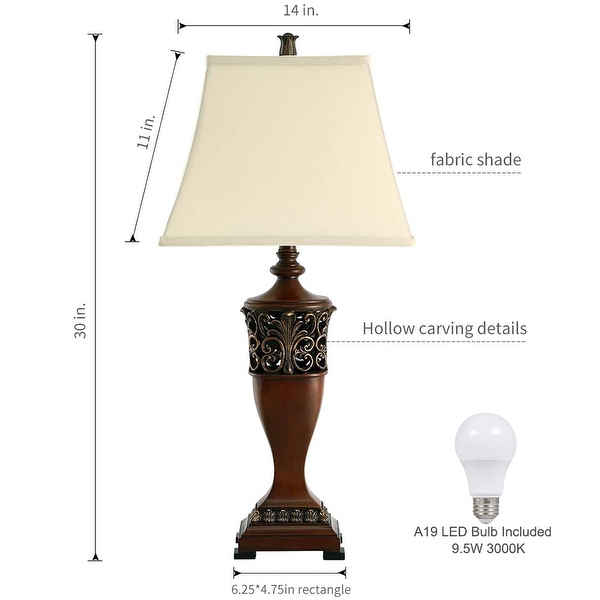 30 in. Resin Table Lamp with Off White Shade 9.5 Watt LED Bulbs Included Set of 2 30 H