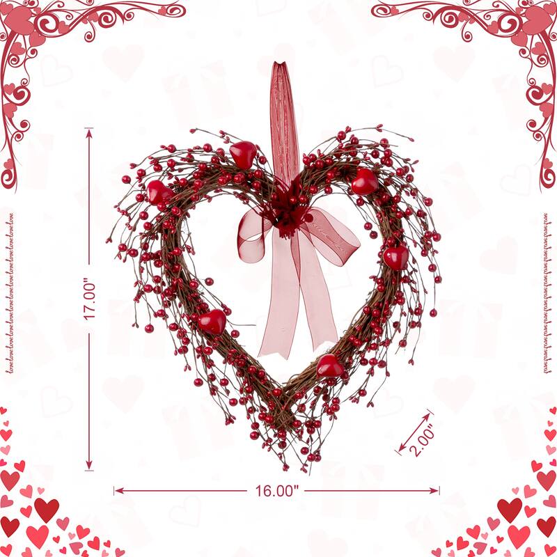 Glitzhome Valentine's Berry Heart or Round Wreath Hanging Decor