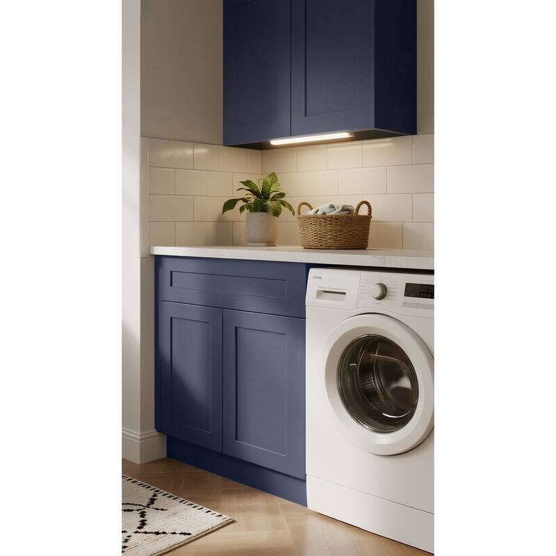 24" Navy Blue Shaker Base Cabinet with Soft-Close Door,Drawer,Space-Saving Solid Wood Unit with Adjustable Shelf for Kitchen