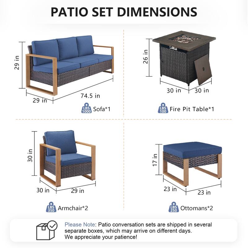 Pocassy Outdoor Fire Pit Conversation Set 3-Seat Sofa Chairs Patio Furniture Set