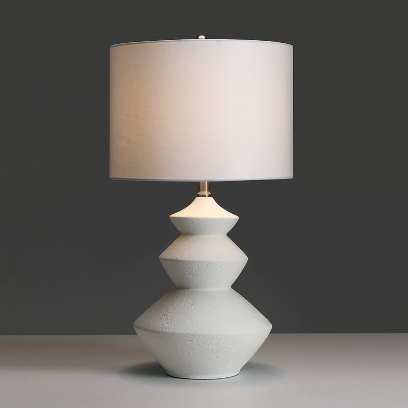 Fulham 3-Way Ceramic Table Lamp with Drum Shade - 25 in. H - 25 in. H - White