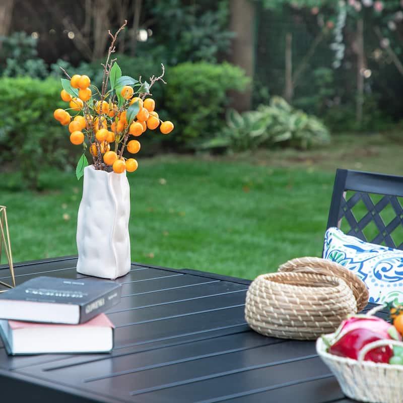 MAISON ARTS Seats up to 6/8 Outdoor Patio Dining Set, 6/8 Metal Mesh Swivel Chairs, 1 Rectangular Expandable Table